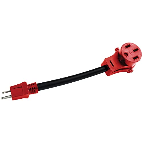 Valterra VALTERRA A10-1550 Mighty Cord 12" Adapter Cord w/Handle - 15AM to 50AF, Red - Outdoor Depot