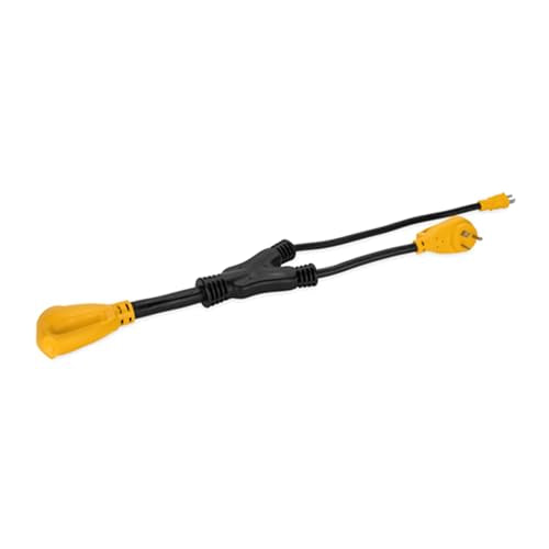 CAMCO 55025 PowerGrip 45 Amp RV Plug Adapter, Combines 15 Amp and 30 Amp to 50 ... product image