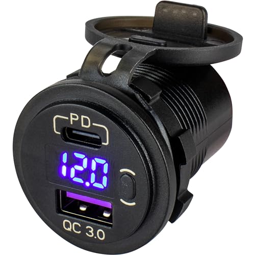 SEA DOG 426518-1 Sea-Dog Round USB & USB-C Power Socket w/Hidden Voltmeter product image