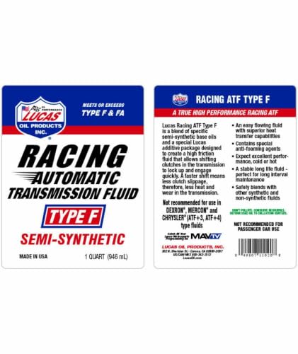 LUCAS OIL LUCA11020 11020 Semi-Synthetic Racing Automatic Transmission Fluid Type F, 1 ... product image