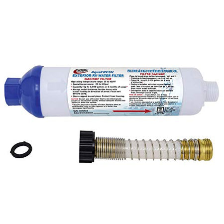 VALTERRA LLC A01-1131VP AquaFRESH Exterior RV Water Filter Kit w/Hose Connections & Hose Saver product image