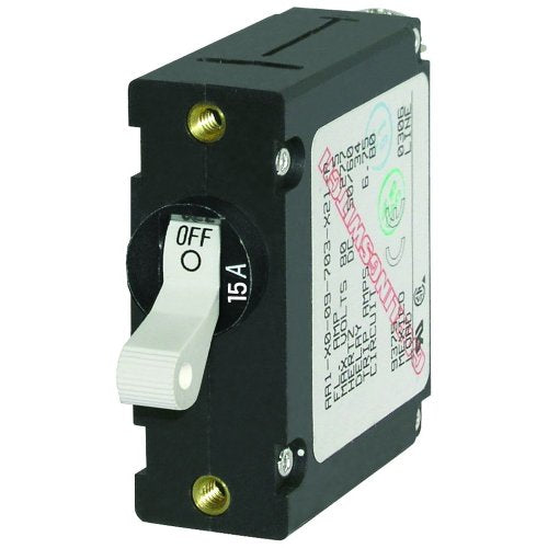 BLUE SEA 7210 Systems  A-Series White Toggle Circuit Breaker, Single Pole, 15A product image