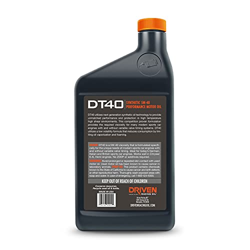 Driven Racing Oil Driven Racing Oil DT40 High Zinc Synthetic Oil 5w-40 Motor Oil (1 Quart), 02406 - Outdoor Depot