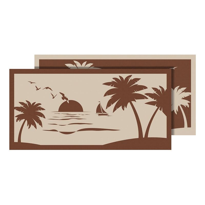 FAULKNER 53001S Patio Mat , Beach and Palm Tree Design, 18 Ft Len x 9 Ft Width, Bei... product image