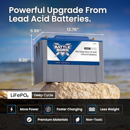 Battle Born Batteries 100Ah 12V Lithium-Ion (LiFePO4) RV, Marine, Solar, & Off Grid Battery - Internal BMS, - Outdoor-Depot.us