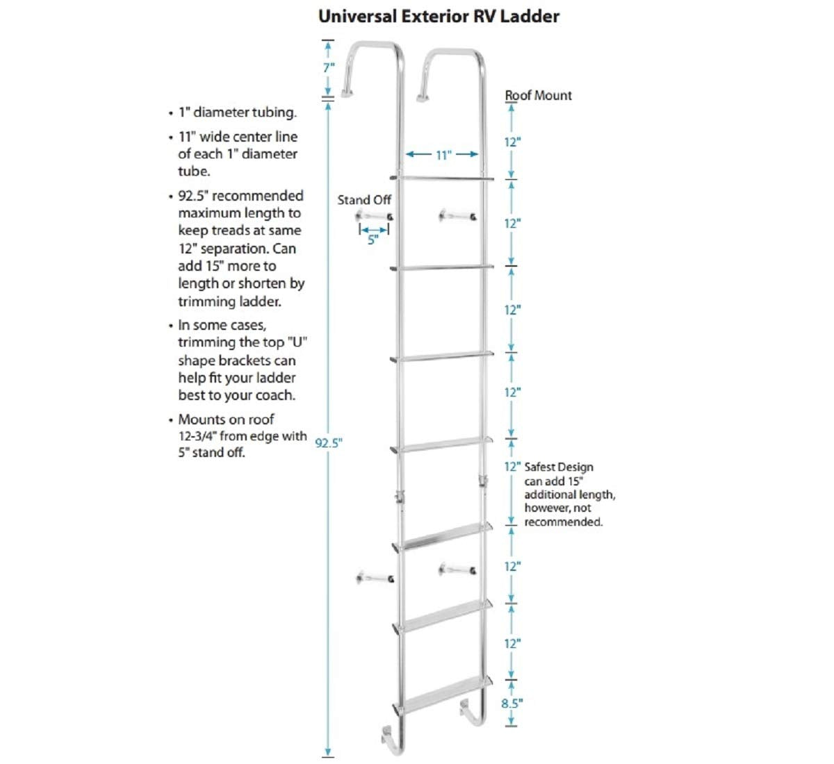 STROMBER 0139.2100 g Carlson LA-401 Universal Exterior RV Ladder, Heavy-Duty Rear Ladd... - view 5
