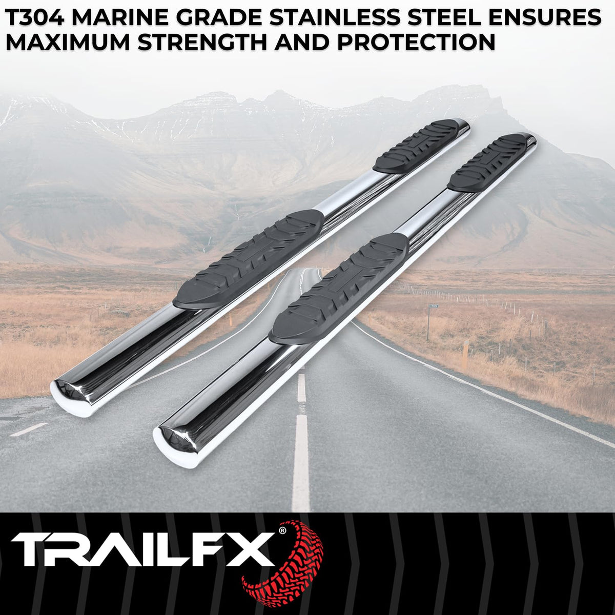 Trailfx TrailFX Nerf Bars for Chevrolet Silverado 1500 Crew Cab 2020-2021 Polished Stainless Steel 4 Inch - Outdoor Depot