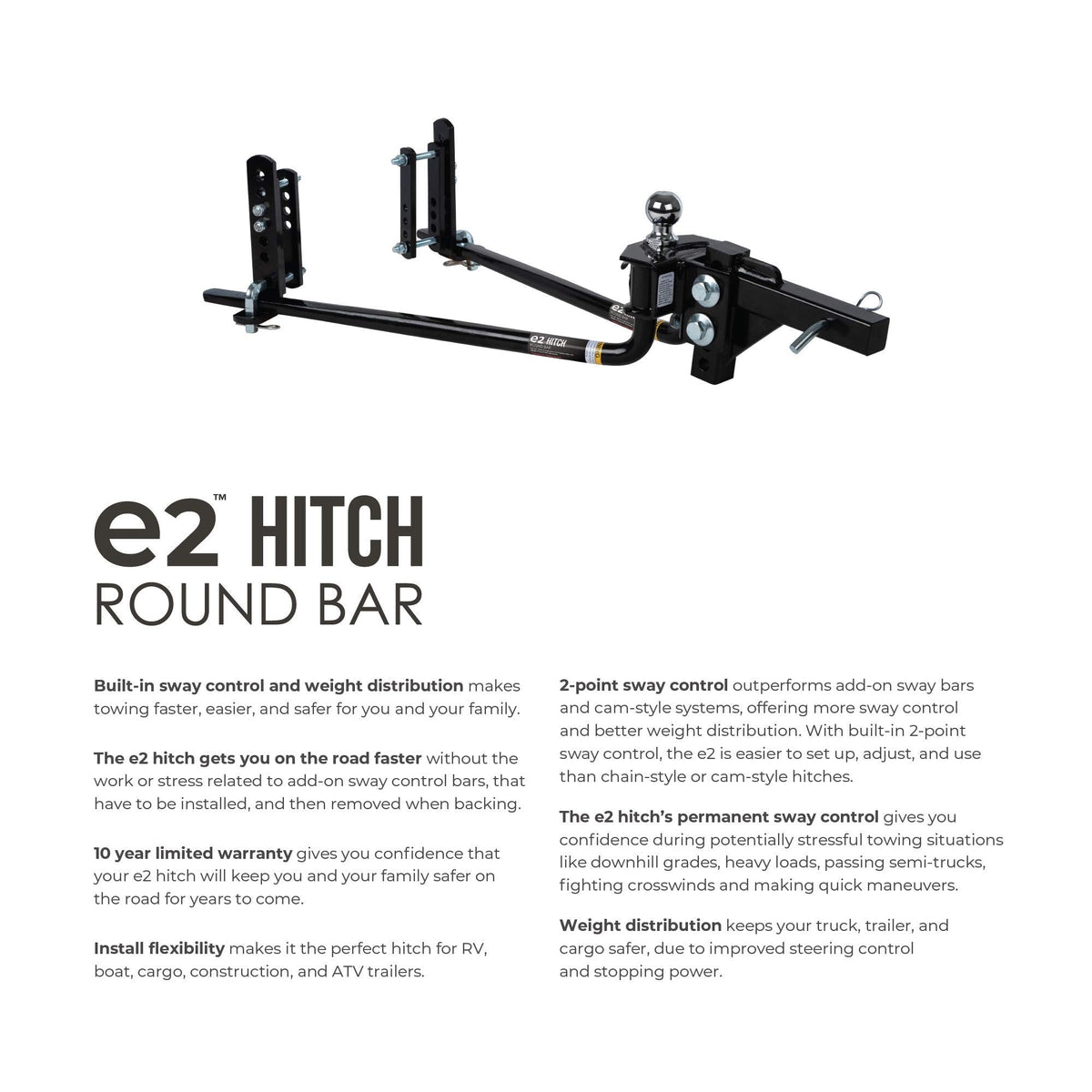 Fastway Fastway e2 2-Point Sway Control Round Bar Hitch, 94-00-1000, 10,000 Lbs Trailer Weight Rating, 1,000 - Outdoor Depot