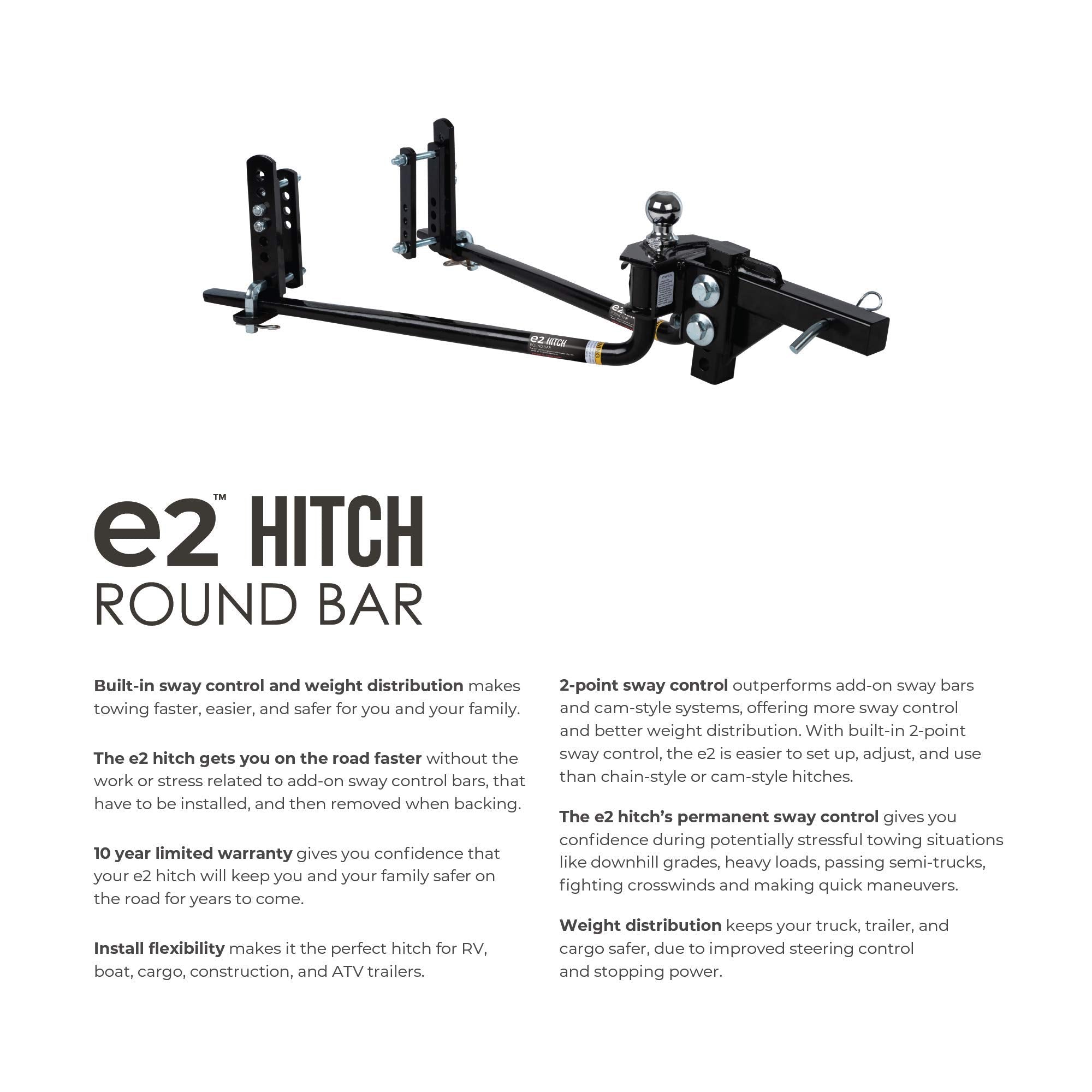 Fastway Fastway e2 2-Point Sway Control Round Bar Hitch, 94-00-1000, 10,000 Lbs Trailer Weight Rating, 1,000 - Outdoor Depot