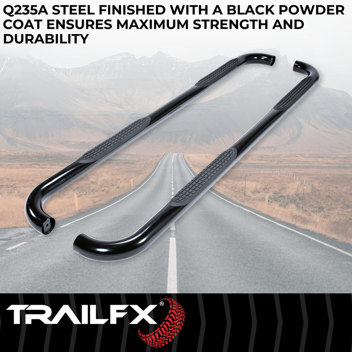 Trailfx TrailFX Nerf Bar Side Fits Ford F-150 Super Cab 2015-2026 Steps 3-Inch Round Bent Black Powder - Outdoor Depot