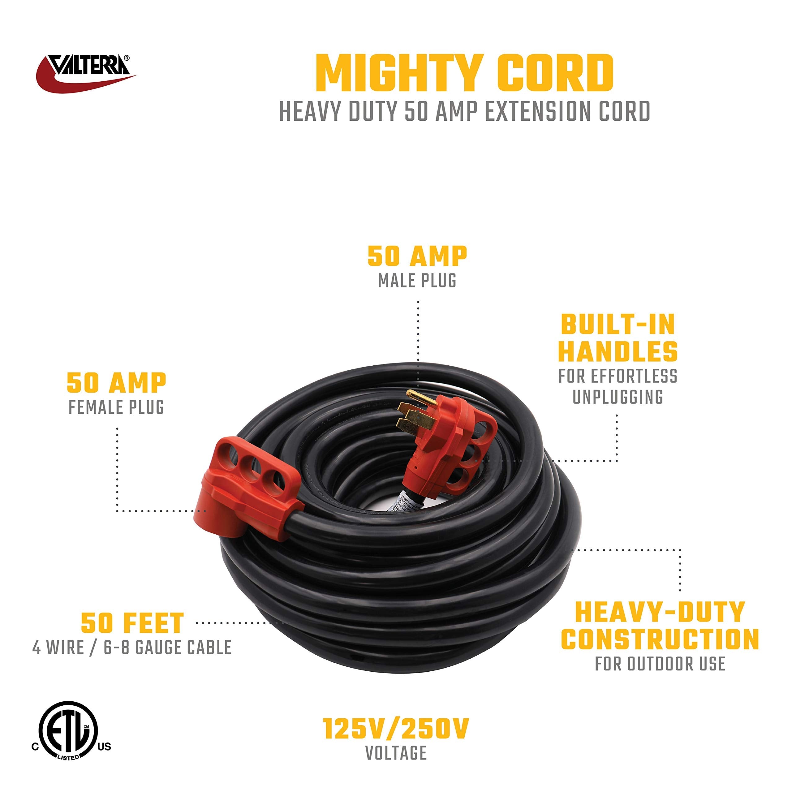 VALTERRA LLC A10-5050EH Valterra  Mighty Cord RV 50-Amp Extension Cord, 50 ft., Red - view 14