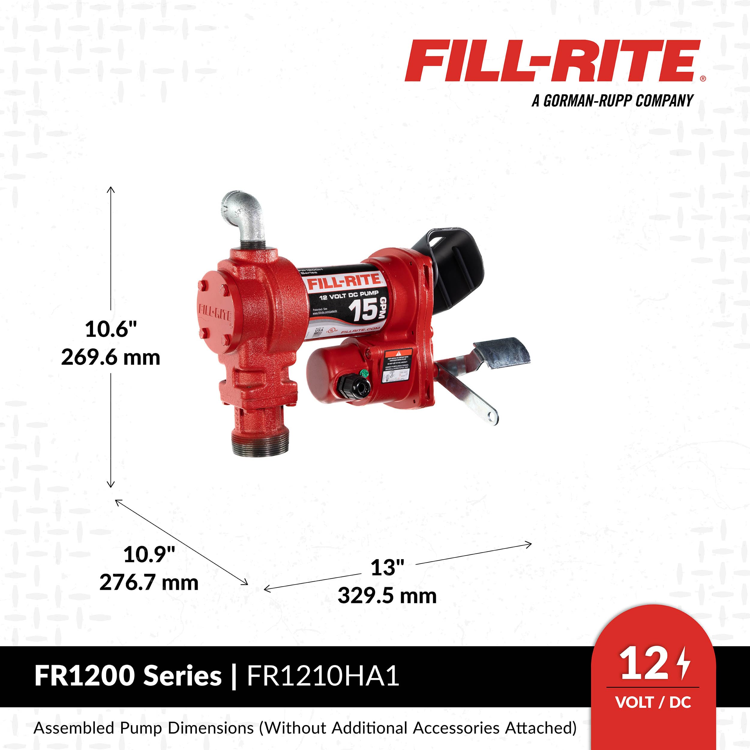 Fill-Rite Fill-Rite FR1210HA1 12V 15 GPM Fuel Transfer Pump with Discharge Hose & Automatic Nozzle, Green - - Outdoor Depot