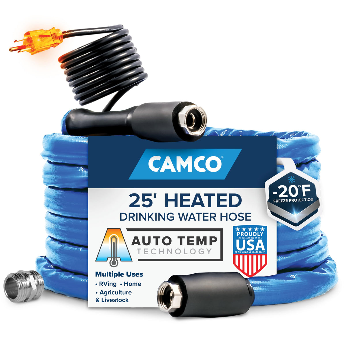 Camco Camco 25-Ft Heated Water Hose for RV - Water Line Freeze Protection Down to -20°F/-28°C - Features - Outdoor Depot
