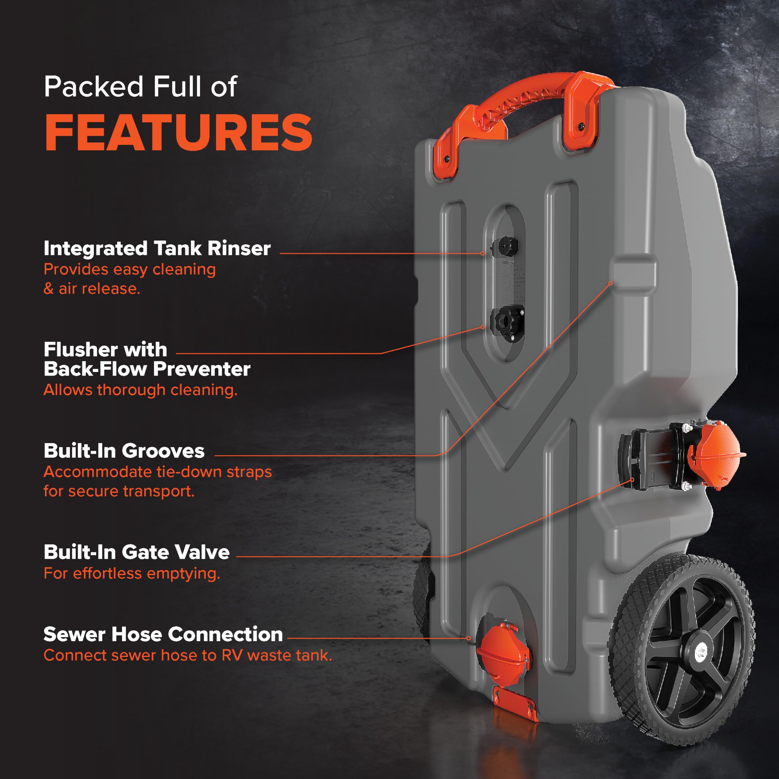 Camco Camco Rhino 28-Gallon Camper/RV Tote Tank - Features Large Heavy-Duty No-Flat Wheels & Built-in Gate - Outdoor Depot