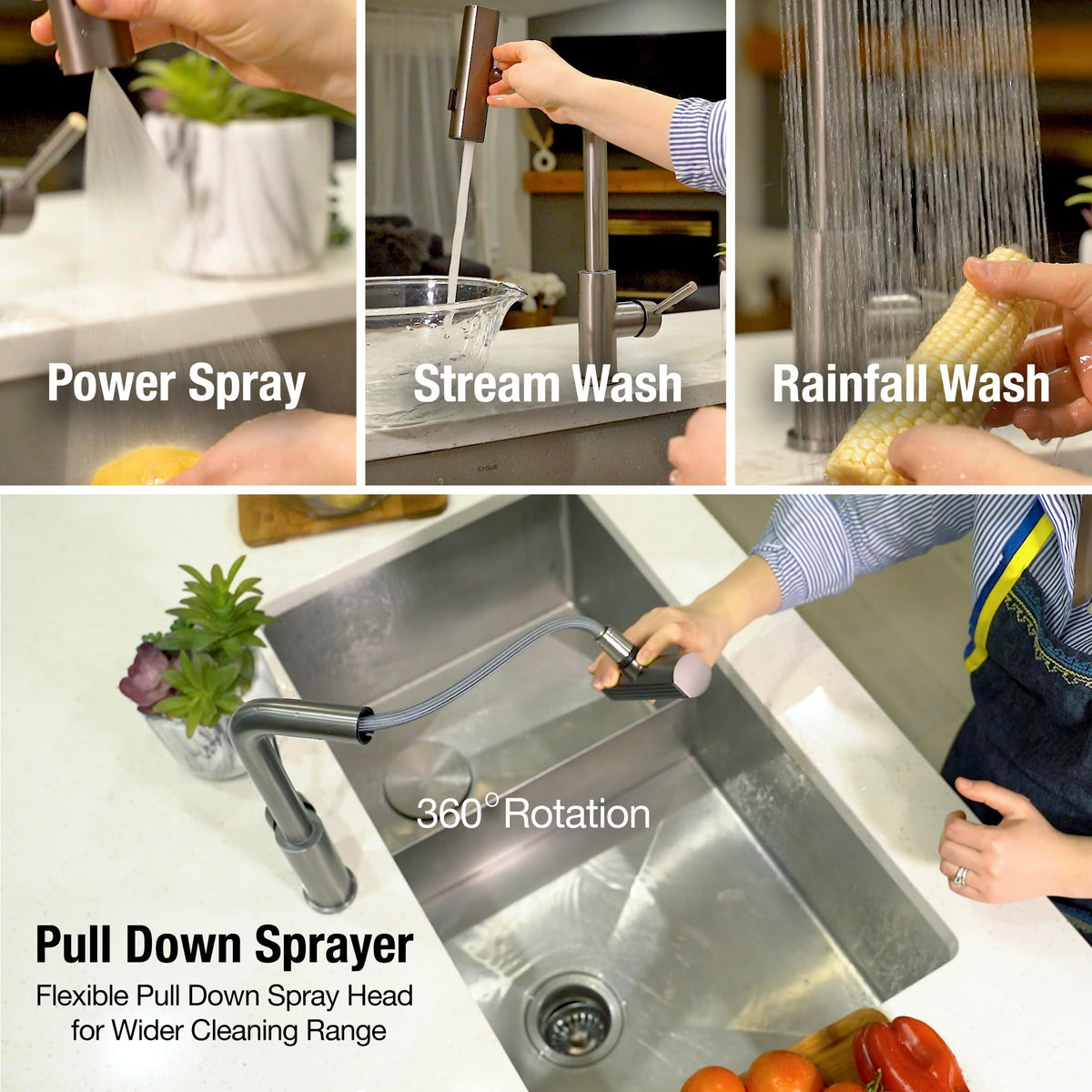 Dura Faucet Dura Faucet (DF-MK511X-MB) Rainfall RV Kitchen Faucet – Matte Black, Dual-Mode Rotating Spray - Outdoor Depot