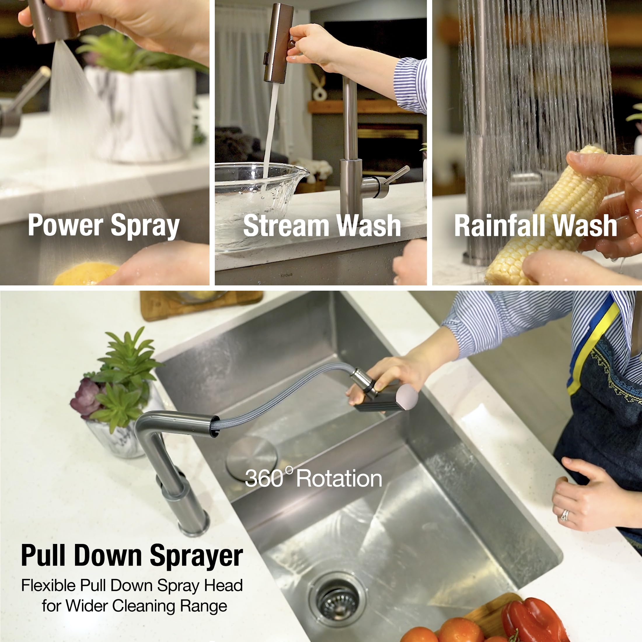 Dura Faucet Dura Faucet (DF-MK511X-SN) Rainfall RV Kitchen Faucet – Satin Nickel, Dual-Mode Rotating Spray - Outdoor Depot