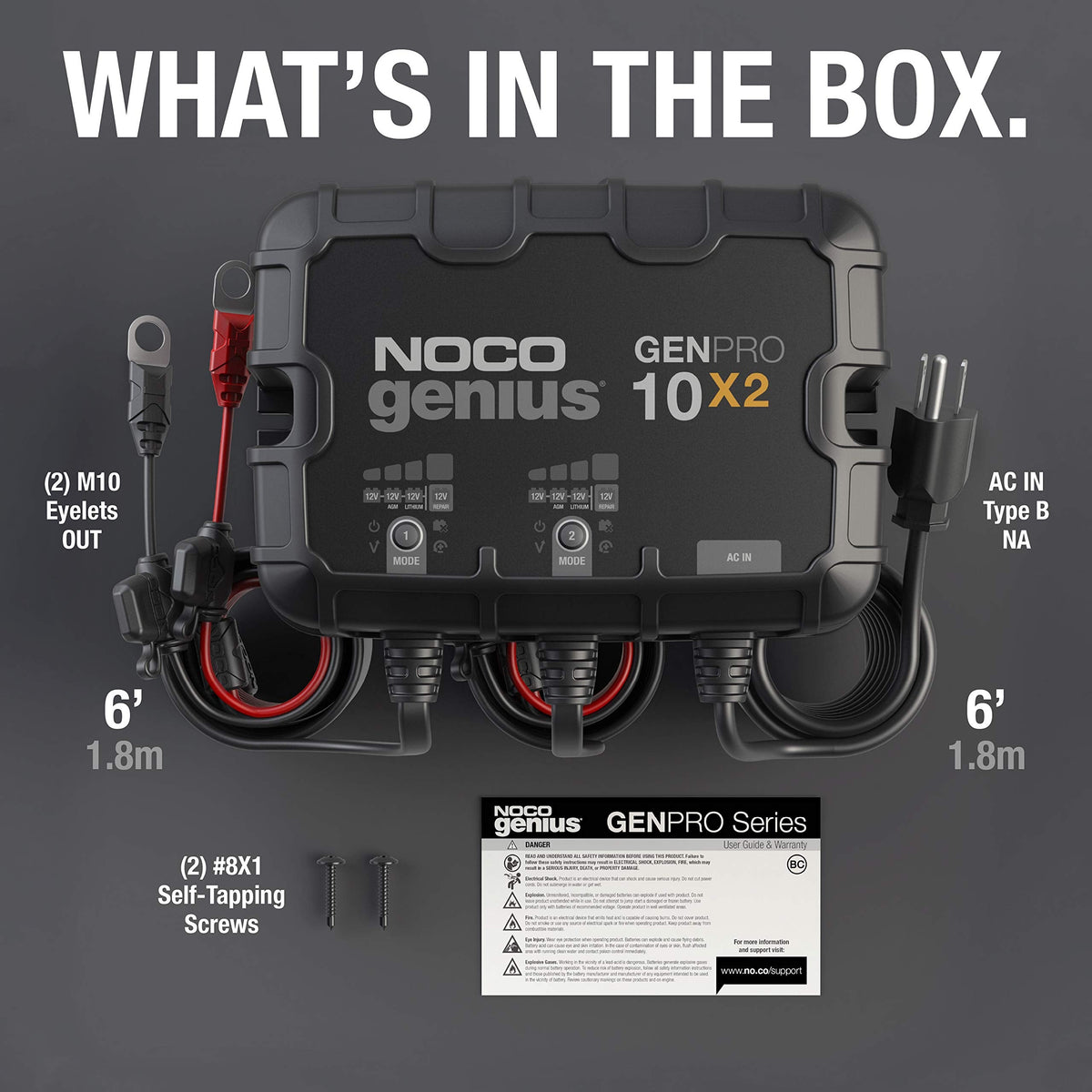 NOCO NOCO Genius GENPRO10X2: 2-Bank, 20A Onboard Battery Charger - 10A Per Bank, 12V Waterproof Marine - Outdoor Depot