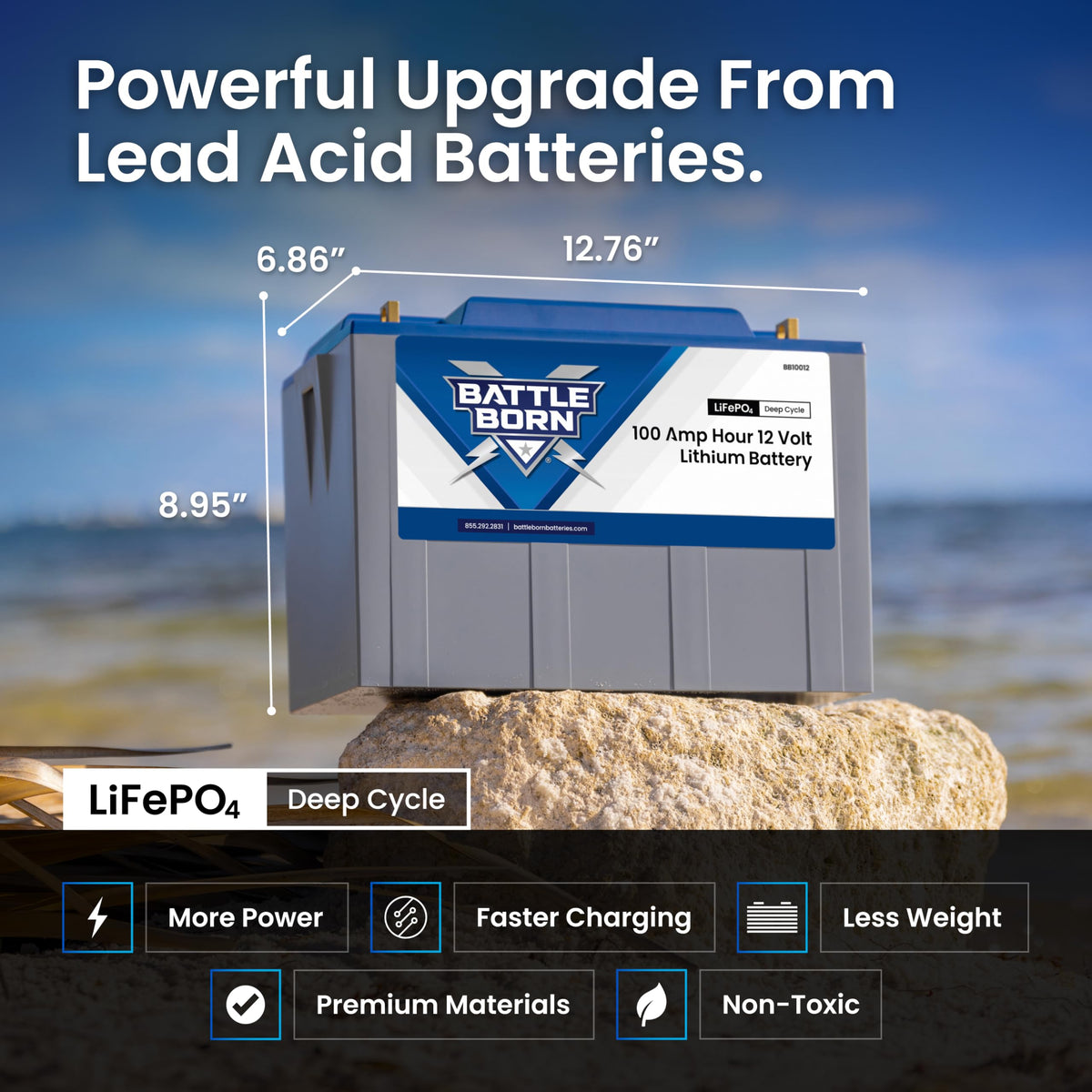 Battle Born Batteries 100Ah 12V Lithium-Ion (LiFePO4) RV, Marine, Solar, & Off Grid Battery - Internal BMS, - Outdoor-Depot.us